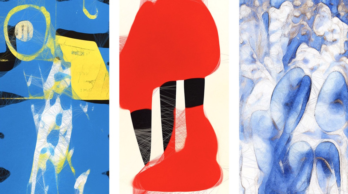 Refik Anadol Studio. Three images from the Unsupervised — Machine Hallucinations — MoMA — Dreams series. 2021. Image courtesy the artist and Feral File